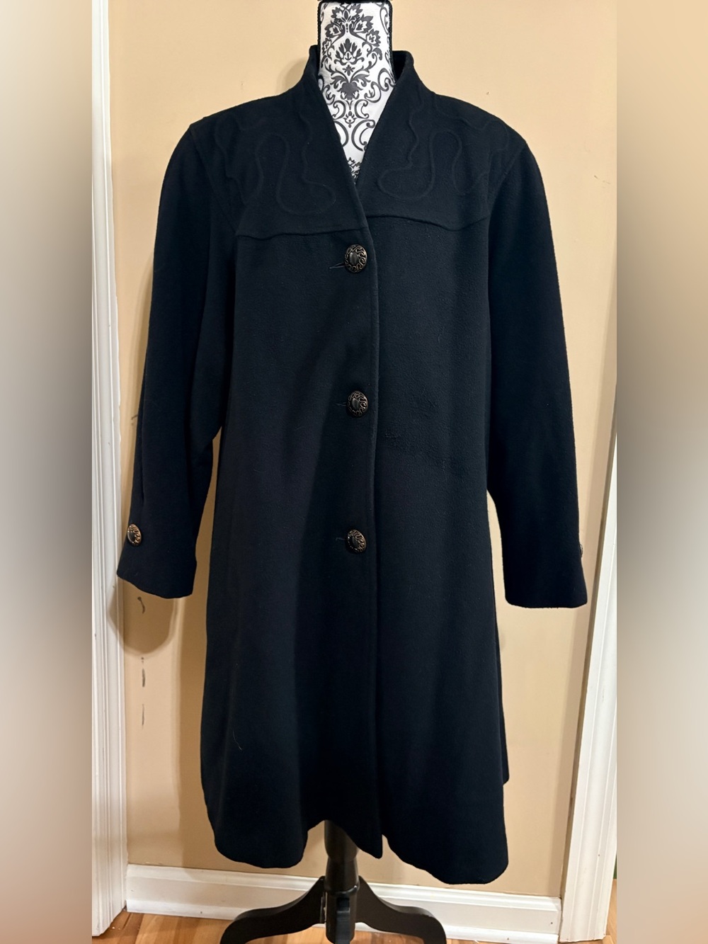 Lorovi Vintage Wool Blend Black Women's Long Coat size 18